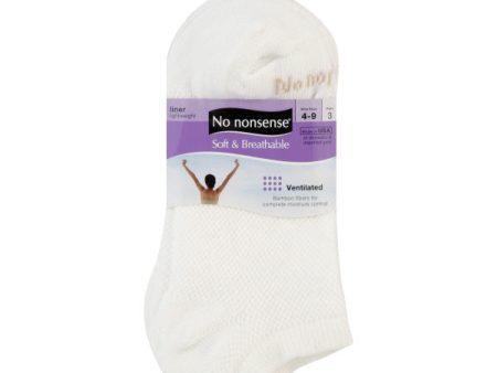 NO NONSENSE - Women s Soft and Breathable Cushioned No Show Liner 9-12 White - 3 Pairs For Discount