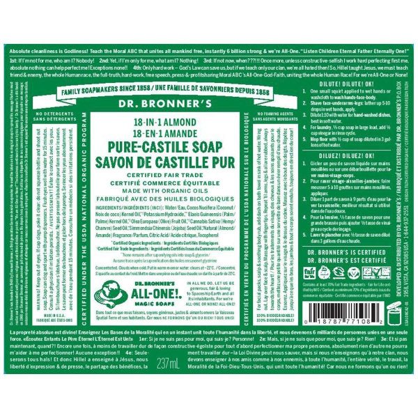 Dr. Bronner s Organic Pure Castile Liquid Soap Almond 237mL Hot on Sale