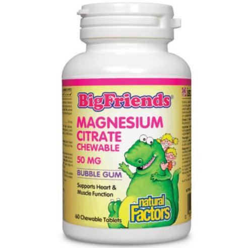 Natural Factors Big Friends Magnesium Citrate 50mg Bubble Gum 60 Chewable Tabs Supply