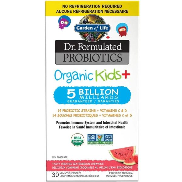 Garden of Life Dr. Formulated Probiotics Organic Kids+ 5 Billion CFU Shelf Stable Watermelon 30 Chews Supply