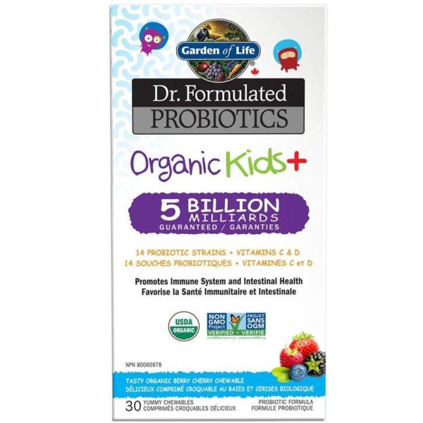 Garden of Life Dr. Formulated Probiotics Organic Kids+ 5 Billion CFU Cooler Stable Berry Cherry 30 Chews For Sale