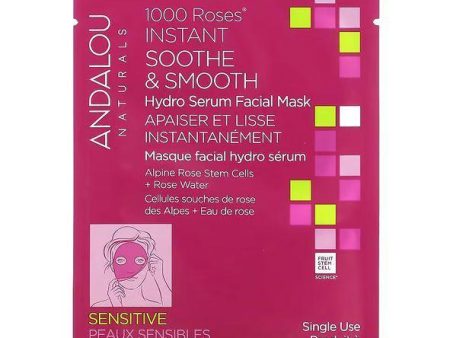 Andalou Naturals, Instant Soothe & Smooth, Hydro Serum Beauty Facial Mask, 1,000 Roses, 1 Fiber Sheet, 0.6 fl oz (18 ml) Discount