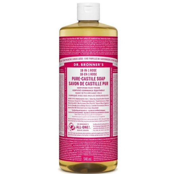 Dr. Bronner s 18-In-1 Pure-Castile Liquid Soap Rose 946mL For Sale